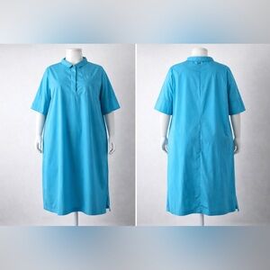 Marina Rinaldi Sport Aqua Blue 100% Cotton Shirt Dress Minimalist Resort Casual